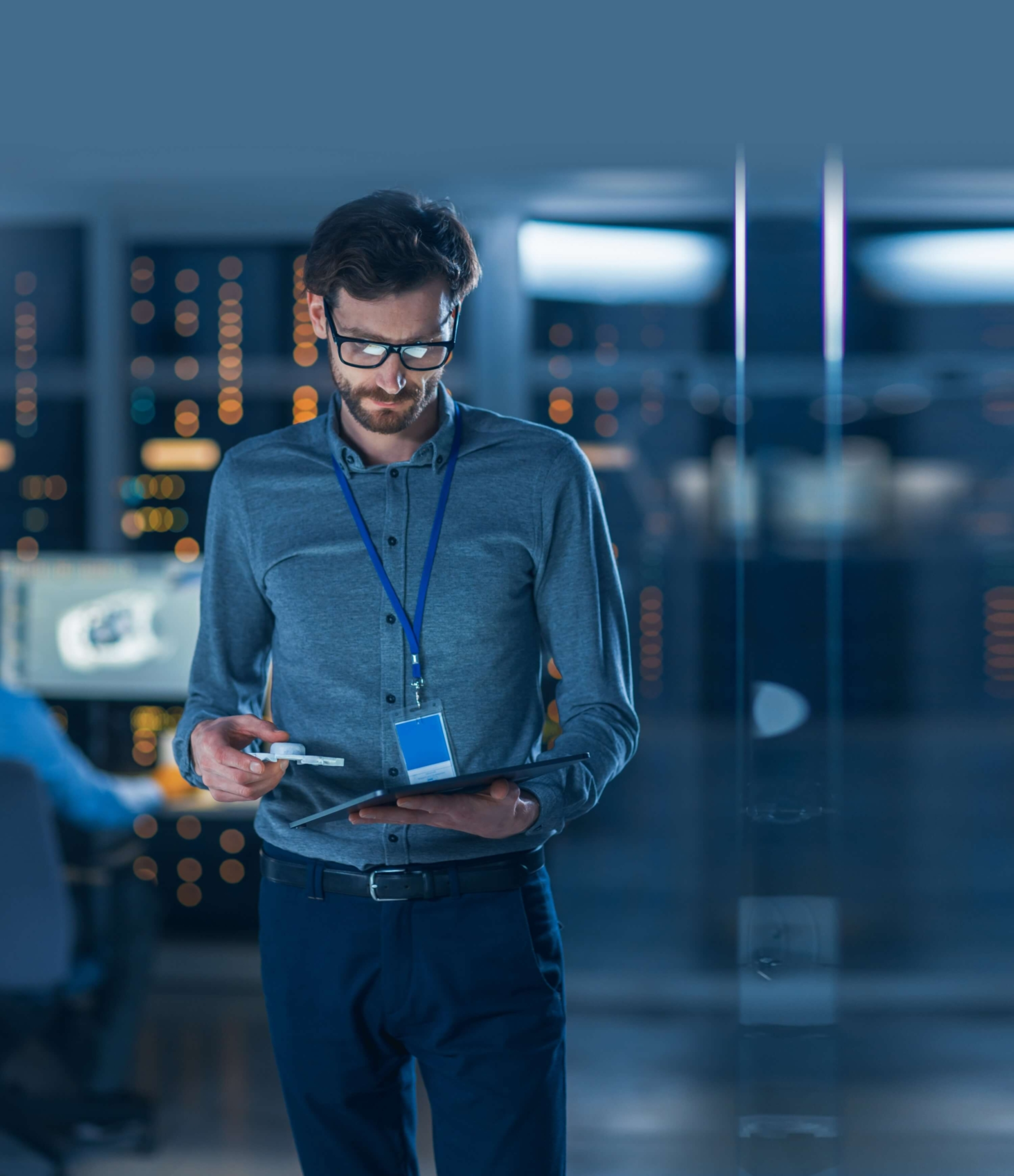 Man looking at a tablet - Cybersecurity