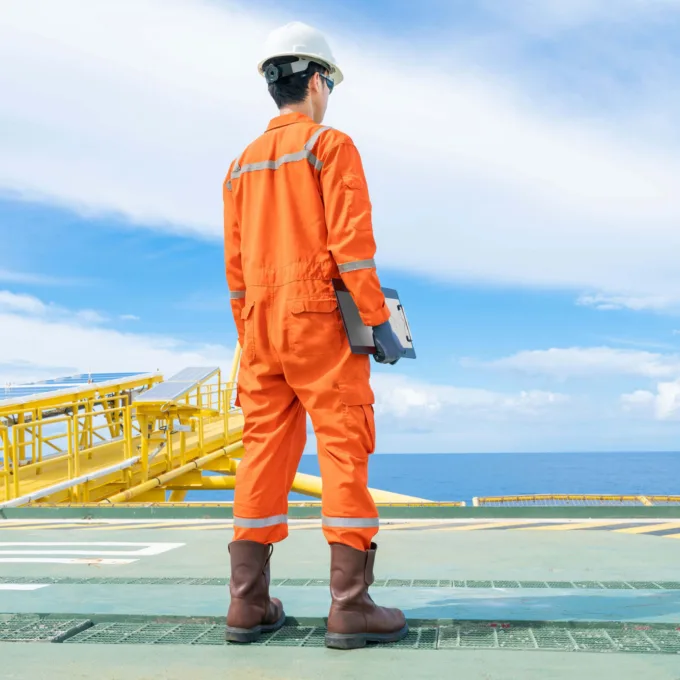 Employee on top of a platform