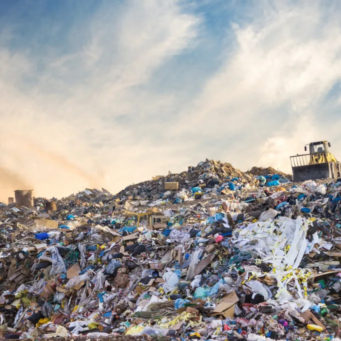Biocarburants - Déchets et recyclage - Camion au sommet d'une montagne de déchets