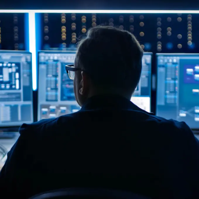 Automation and Industrial Technologies (IT/OT) - Man looking at screens