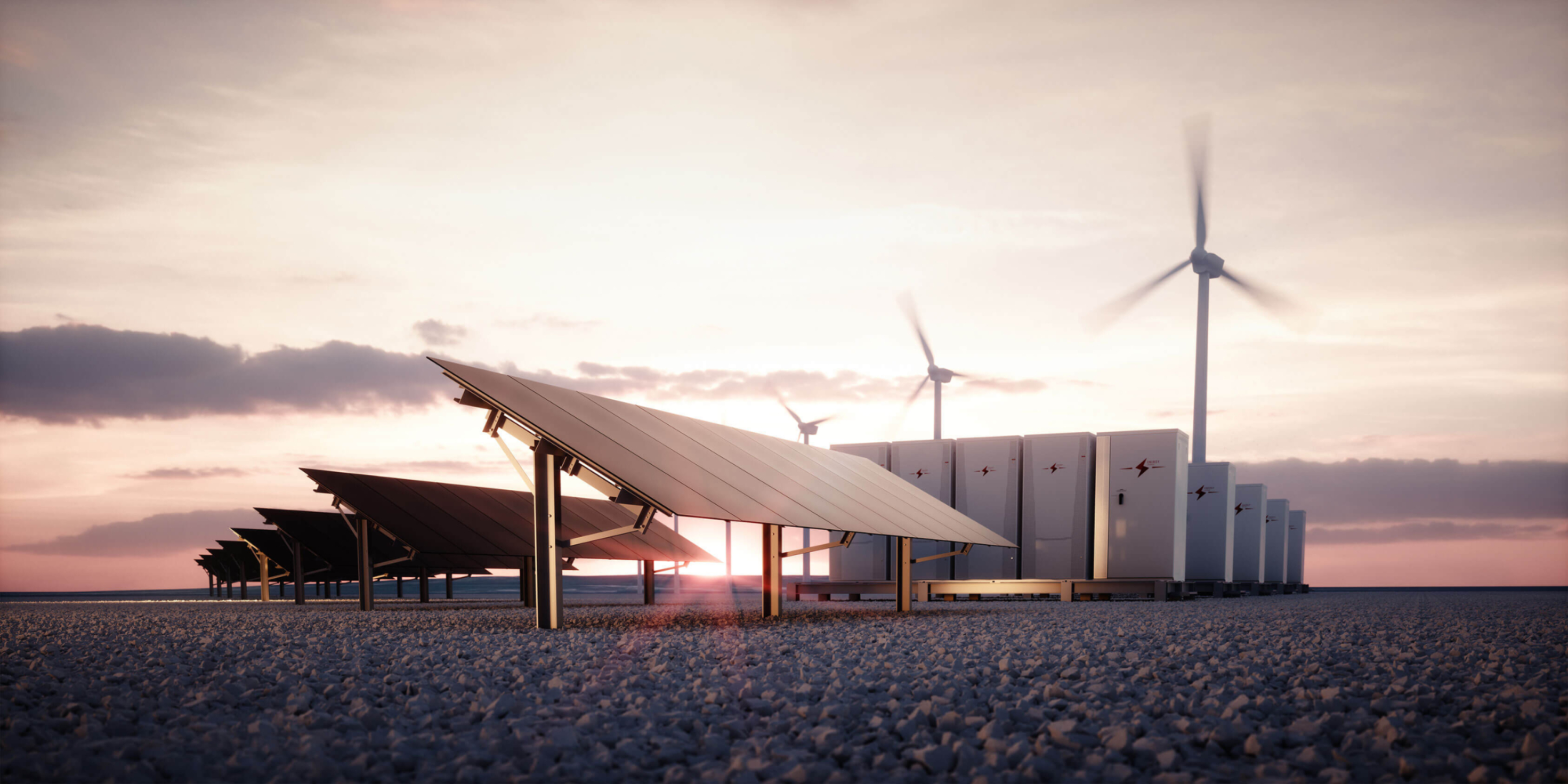 Power - Energy storage - Batteries with solar panels and wind turbines