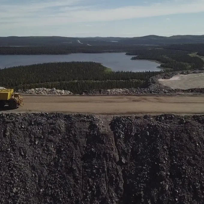 Photo Video Mine truck and lake drone